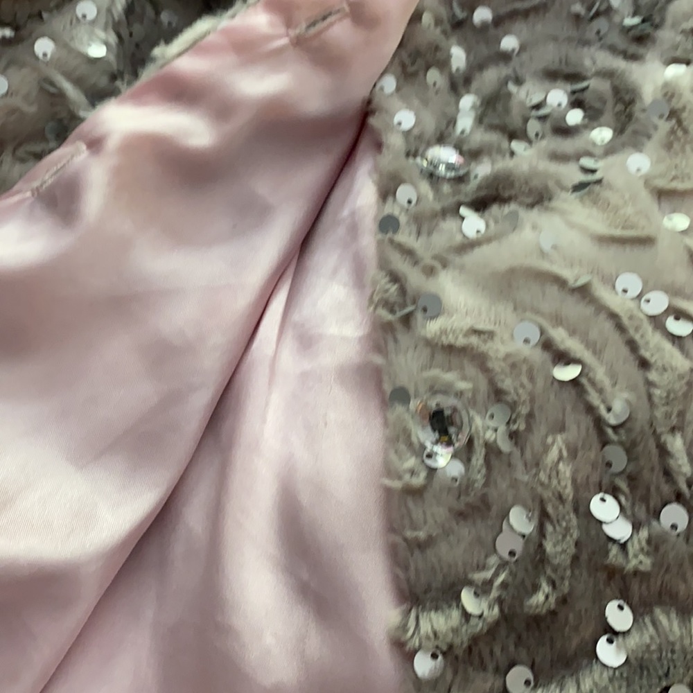 CachCach Dress Coat grey with silver sequins. Girls Size 5 Pink satin lining - Picture 4 of 5